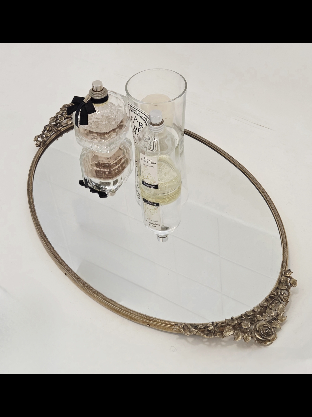 Vintage 1960s Large Matson Ormolu Floral Mirrored Tray